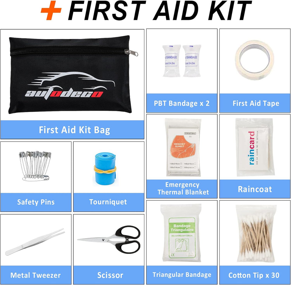 98 PCS Roadside Car Emergency Assistance Kit with Portable Air Compressor Jum...
