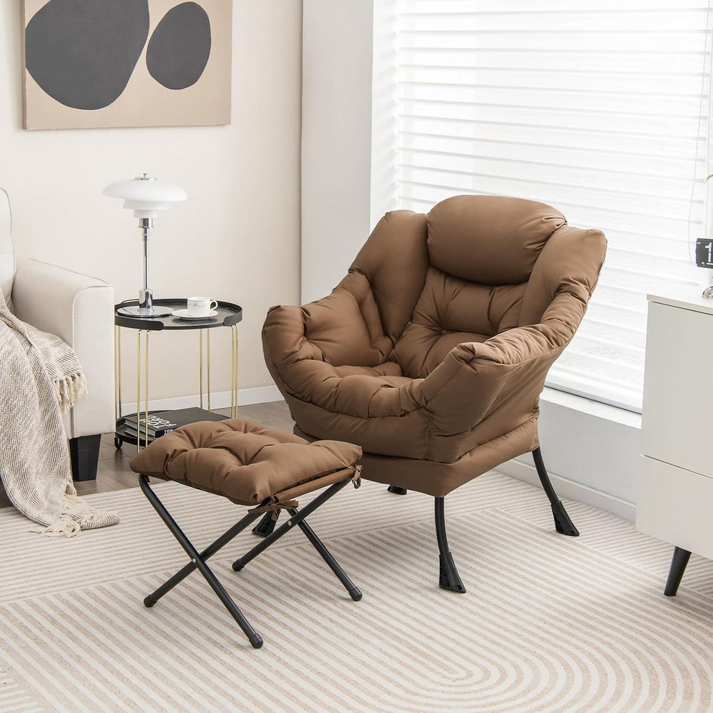 Upholstered Lazy Chair with Ottoman, Armrests & Side Pocket