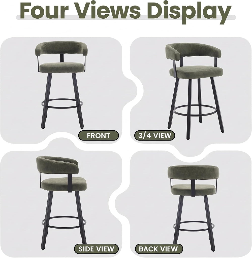 Shunzhi Modern Green Counter Height Bar Stools Set of 2 Leather Barstools wit...