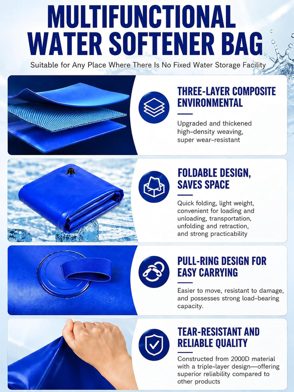 200 Gallon Water Bladder Tank, 2000D PVC Portable Water Storage Bag Blue
