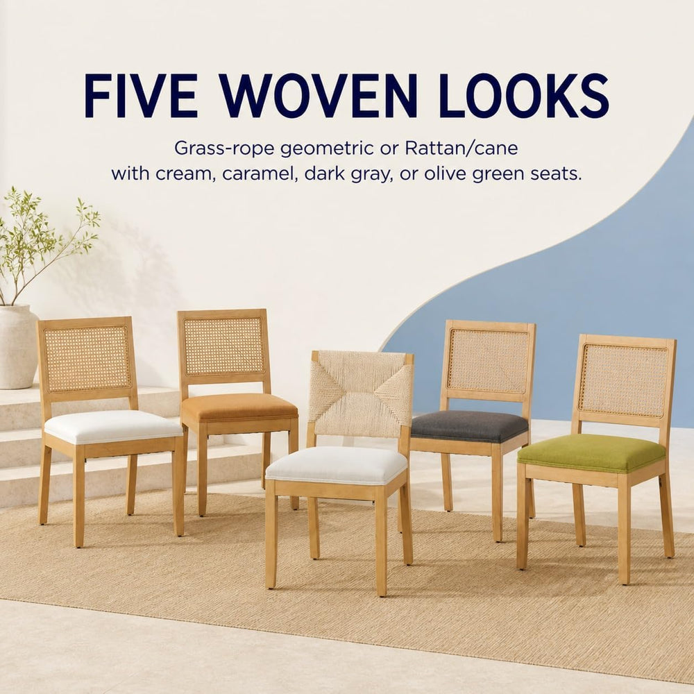 ODUSE-DAILY French Country Rattan Dining Chairs Set of 4, Beige Farmhouse Kit...