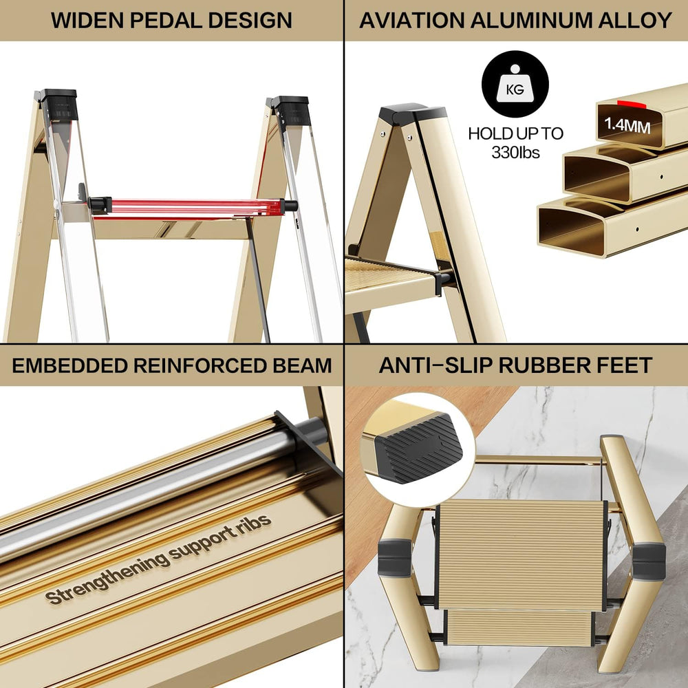 2 Step Ladder, Folding Step Stool with Anti-Slip Wide Pedal