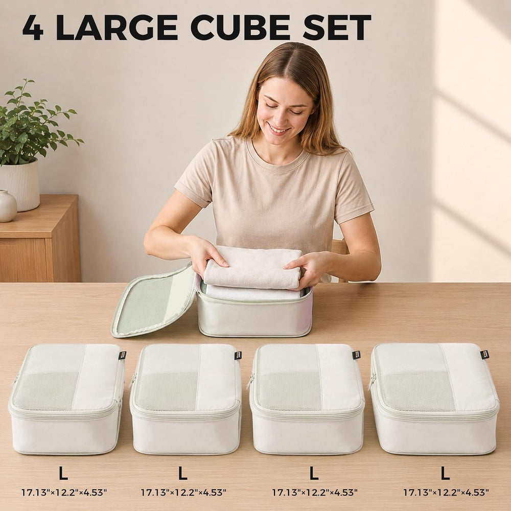 4 Large Compression Packing Cubes for 7–14 Day Travel, Off White