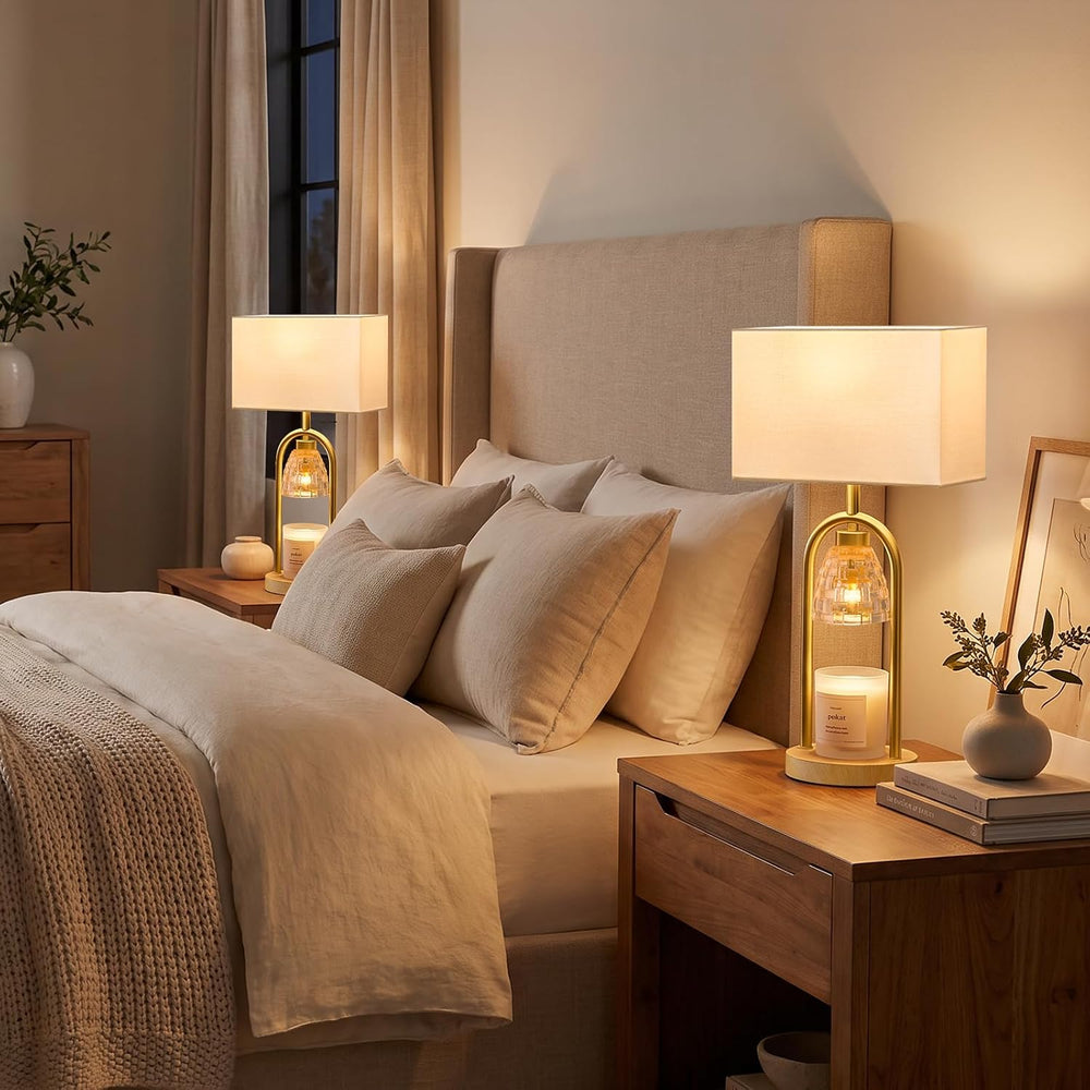 PoKat 22'' Gold Table Lamps Set of 2 with Candle Warmer for Bedroom, ...