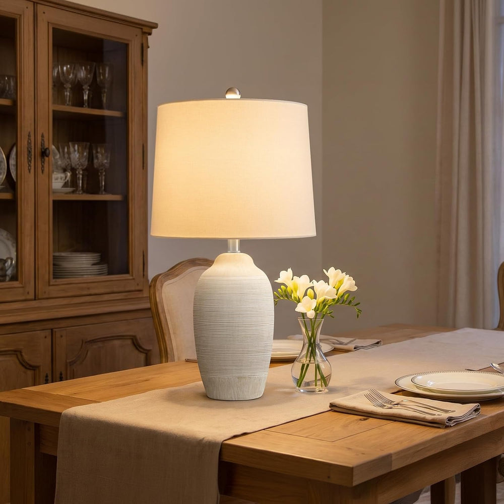 24.5" Ceramic Table Lamp for Living Room with Pre-Attached Shade