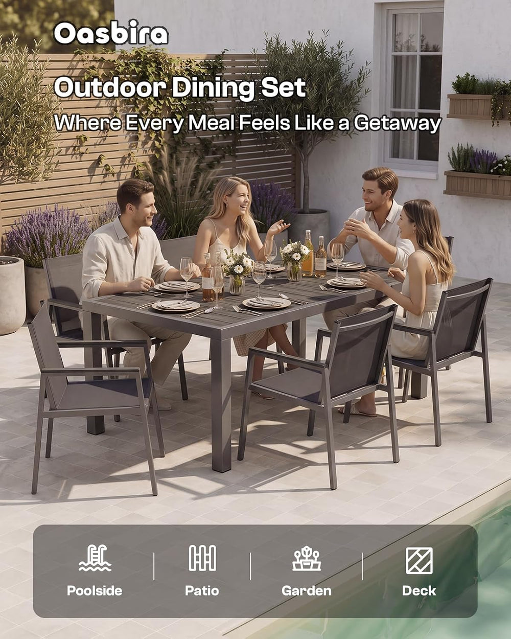 Outdoor Dining Chairs Set of 2, Aluminum Patio Armchairs, All Weather Patio D...