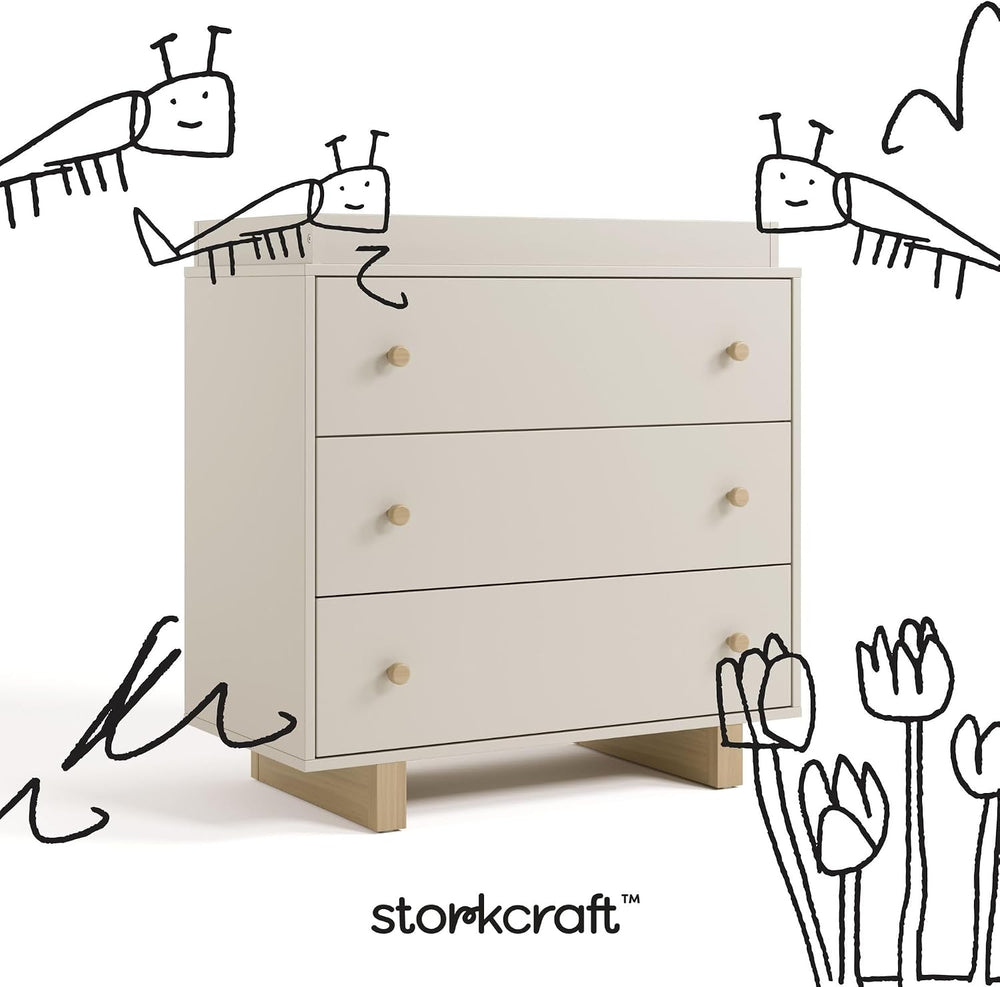 Storkcraft Texas 3 Drawer Chest with Changing Table Topper, Frosted Oat