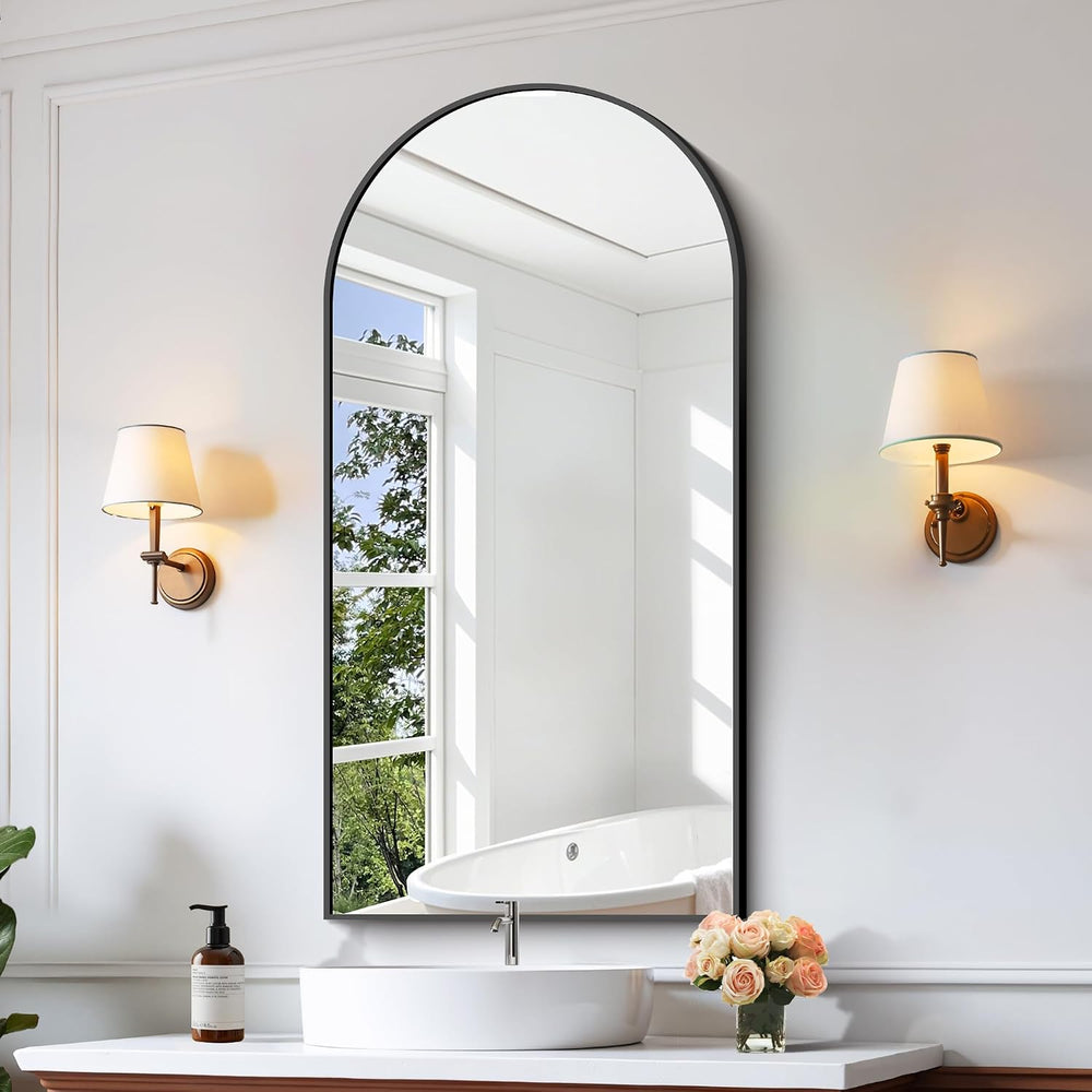 CIRCUMI Arched Wall Mirror, 24"x48" Black Arched Mirror for Bathroom