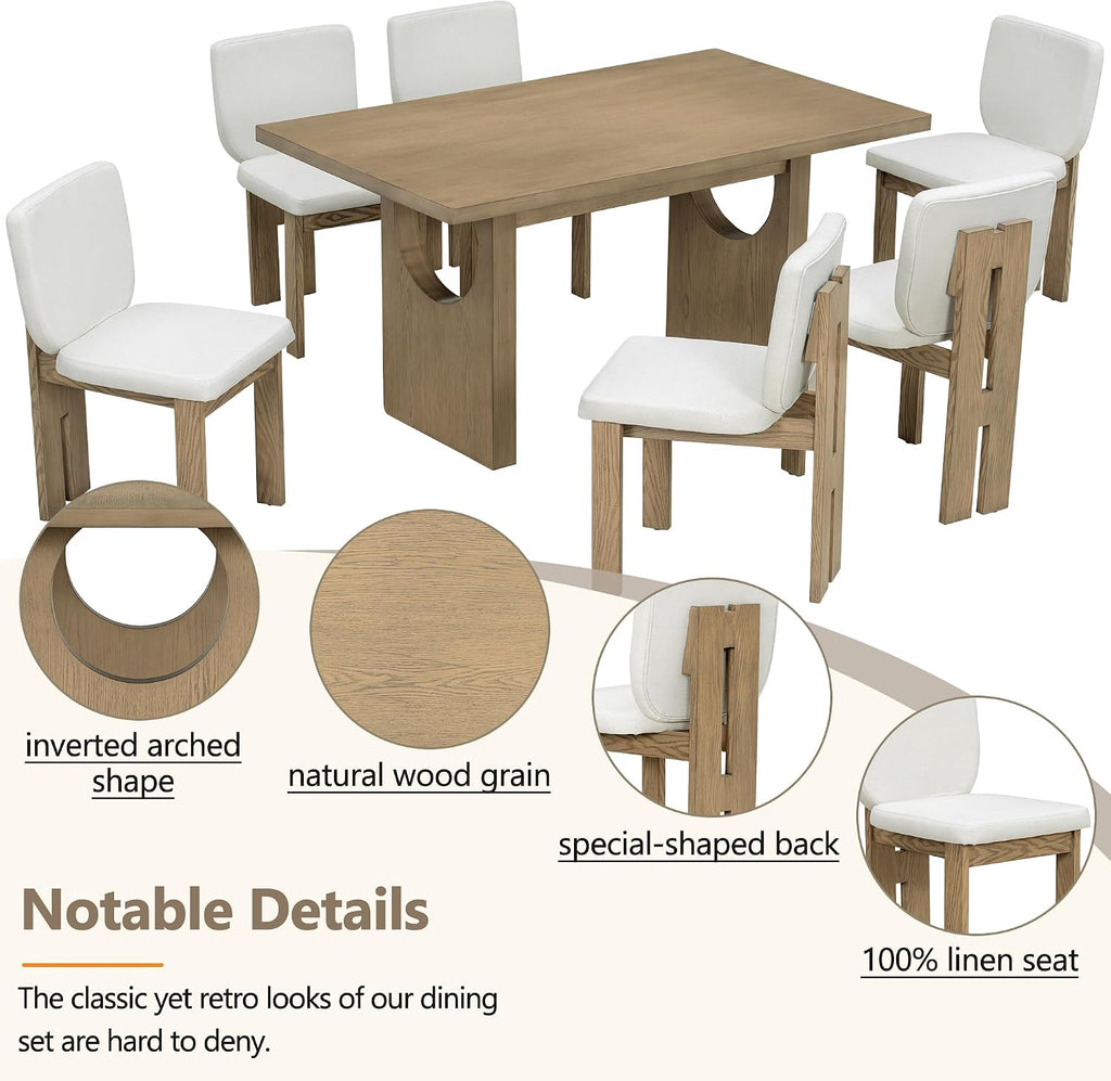 merax wood dining table set for 6, rectangular showing dimensions