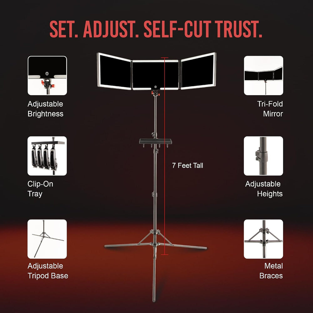 Self-Cut System Angel Lights Tripod - 3 Way Mirror 84” H x 20” W - Black