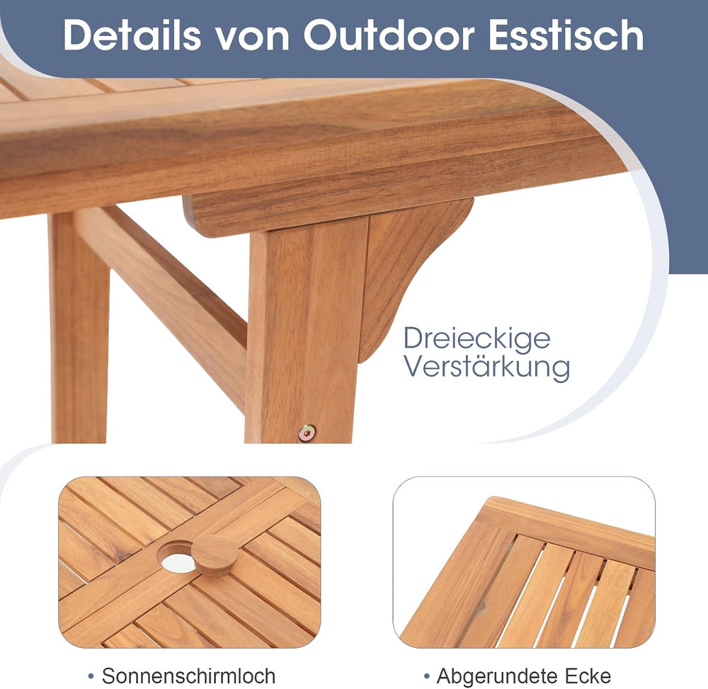 OC Orange-Casual 5 Pieces Acacia Wood Patio Dining Set for 6-8, White