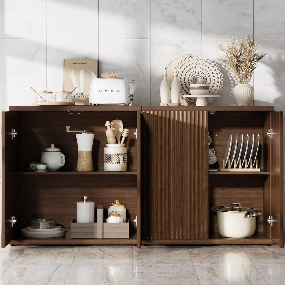 Fluted Buffet Cabinet with Storage Sideboard with 2 Doors& Adjustable Shelf