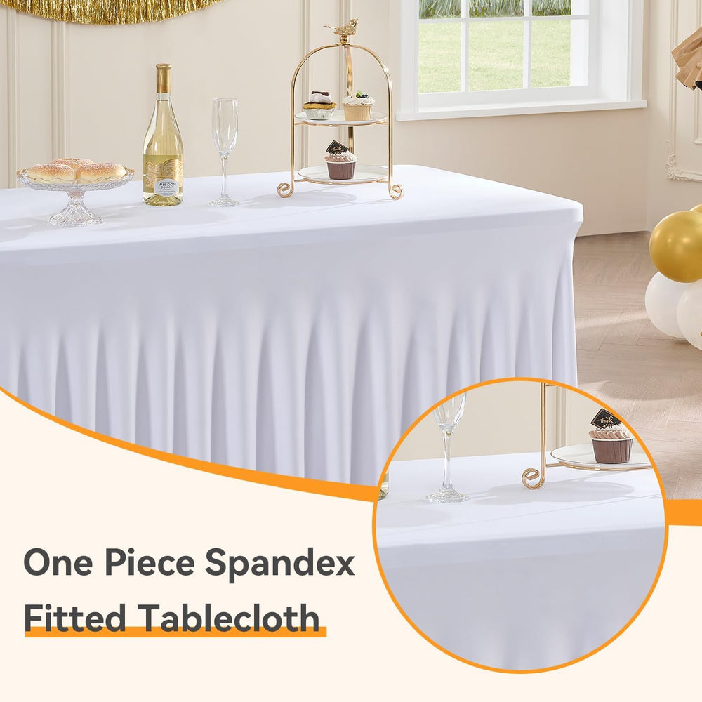 Spandex Tablecloth 6FT Rectangle Table Cover 4 Pack White Wrinkle-Free