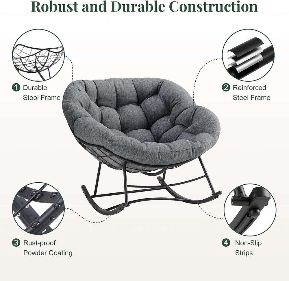 OLIXIS Oversized Rocking Chair, Papasan Chair with 5.5" Thick Cushion
