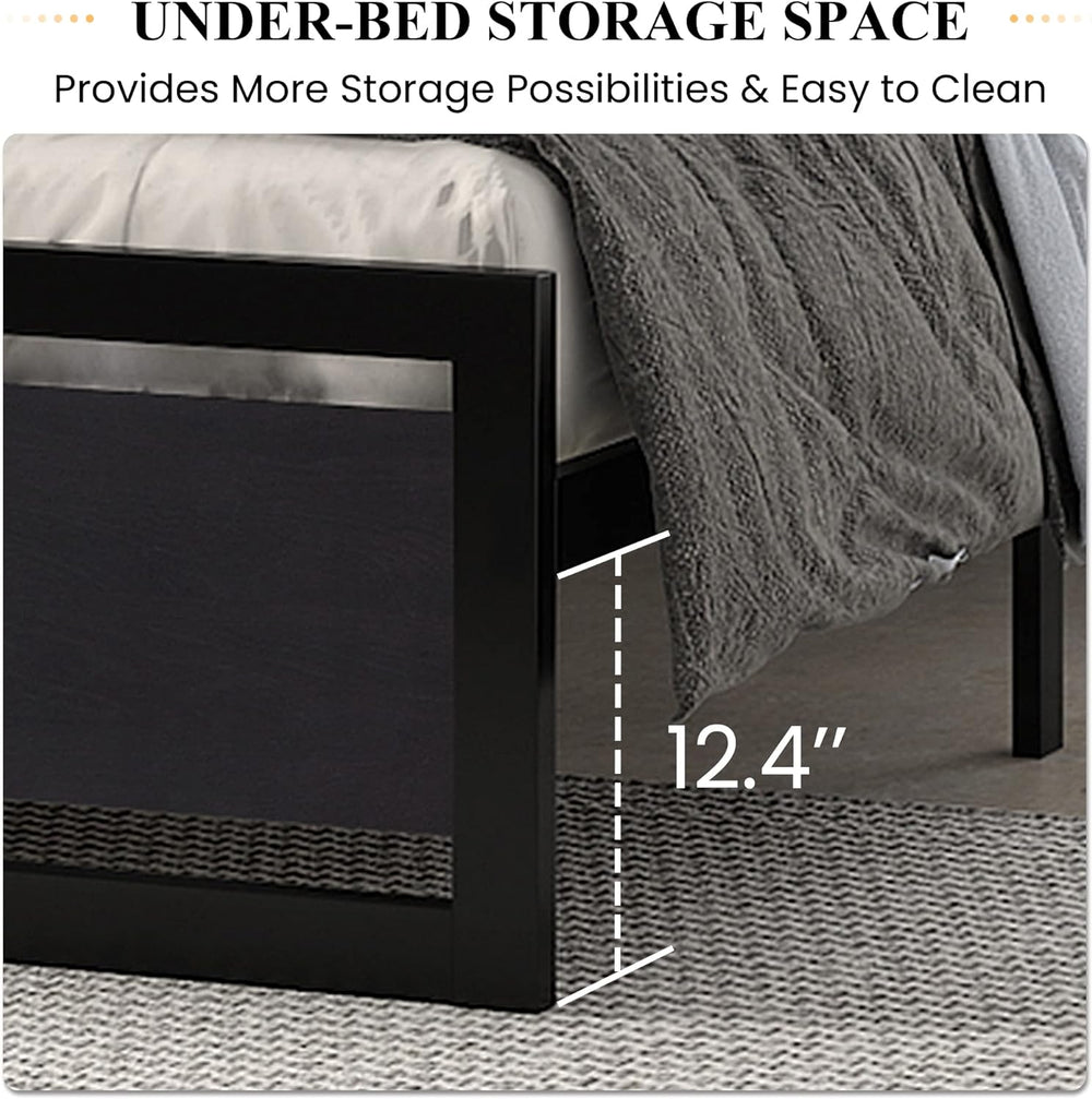 SHA CERLIN Heavy Duty Full Size Bed Frame with Modern Headboard, Black