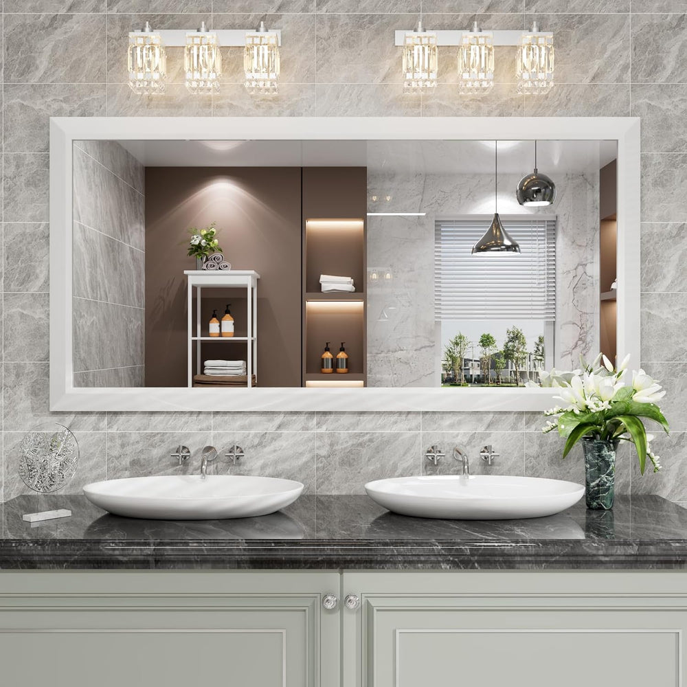 Amorho Bathroom Mirror for Wall 60x30 Inch, White Metal Framed