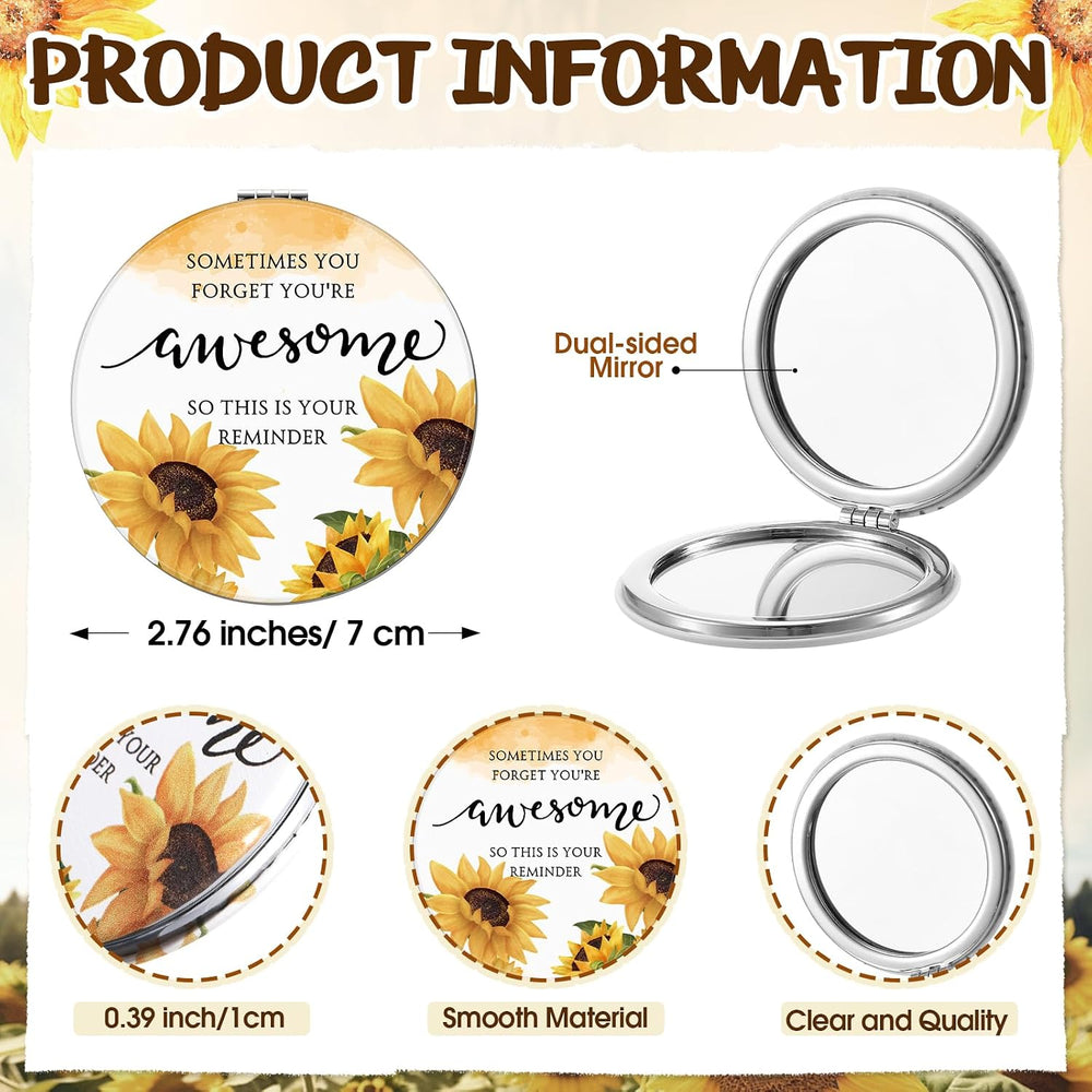 Geetery 12 Sets Mini Compact Mirrors Bulk for Women, Sunflower
