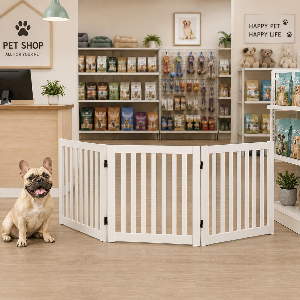WELLAND 24" Freestanding Dog Gate, Foldable Wooden Pet Gate, 3 Panel, White