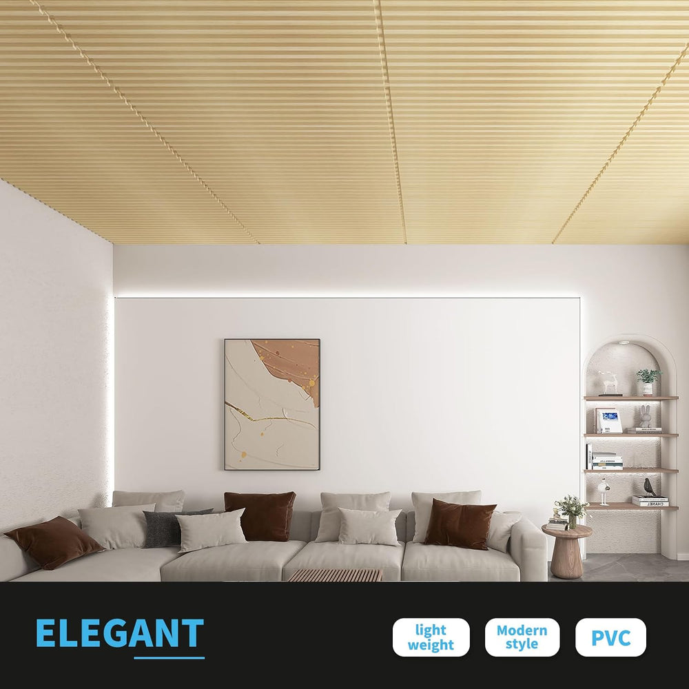 Art3d Fluted Slat 3D Wall Panels, Drop Ceiling Tiles, 6-Pack, Oak