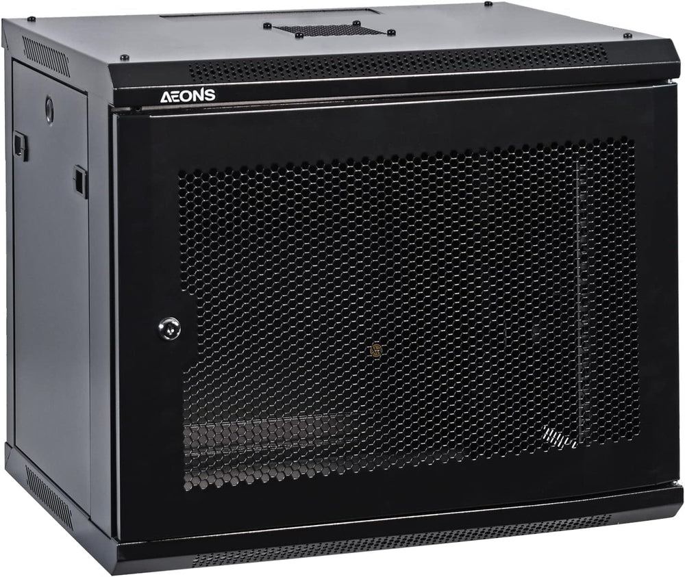 AEONS 9U Wall Mount Server Rack Cabinet with Lockable Mesh Door, 18" Depth