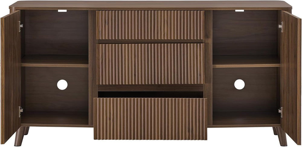 CHITA 62" Fluted Sideboard Buffet Cabinet with 3 Drawers, Walnut