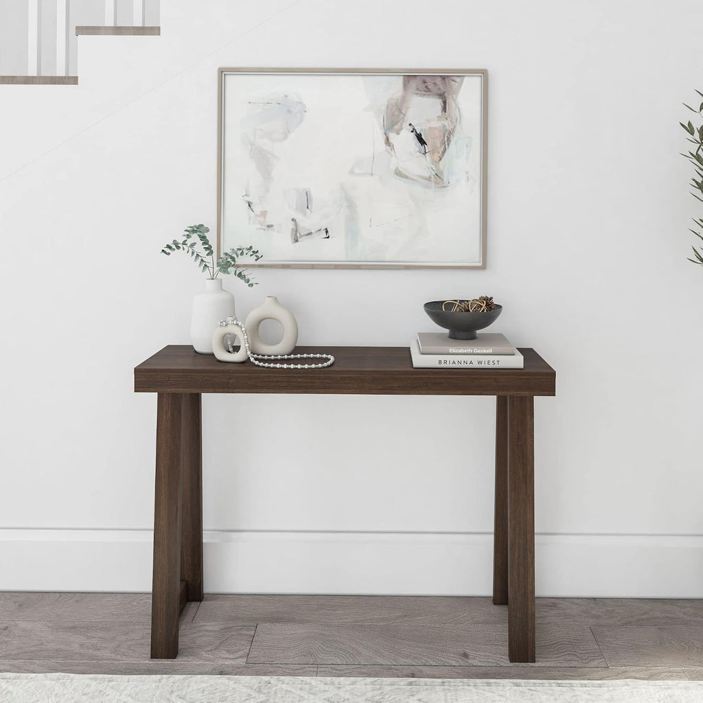 plank+beam classic console table, 46 inch, walnut, close-up detail