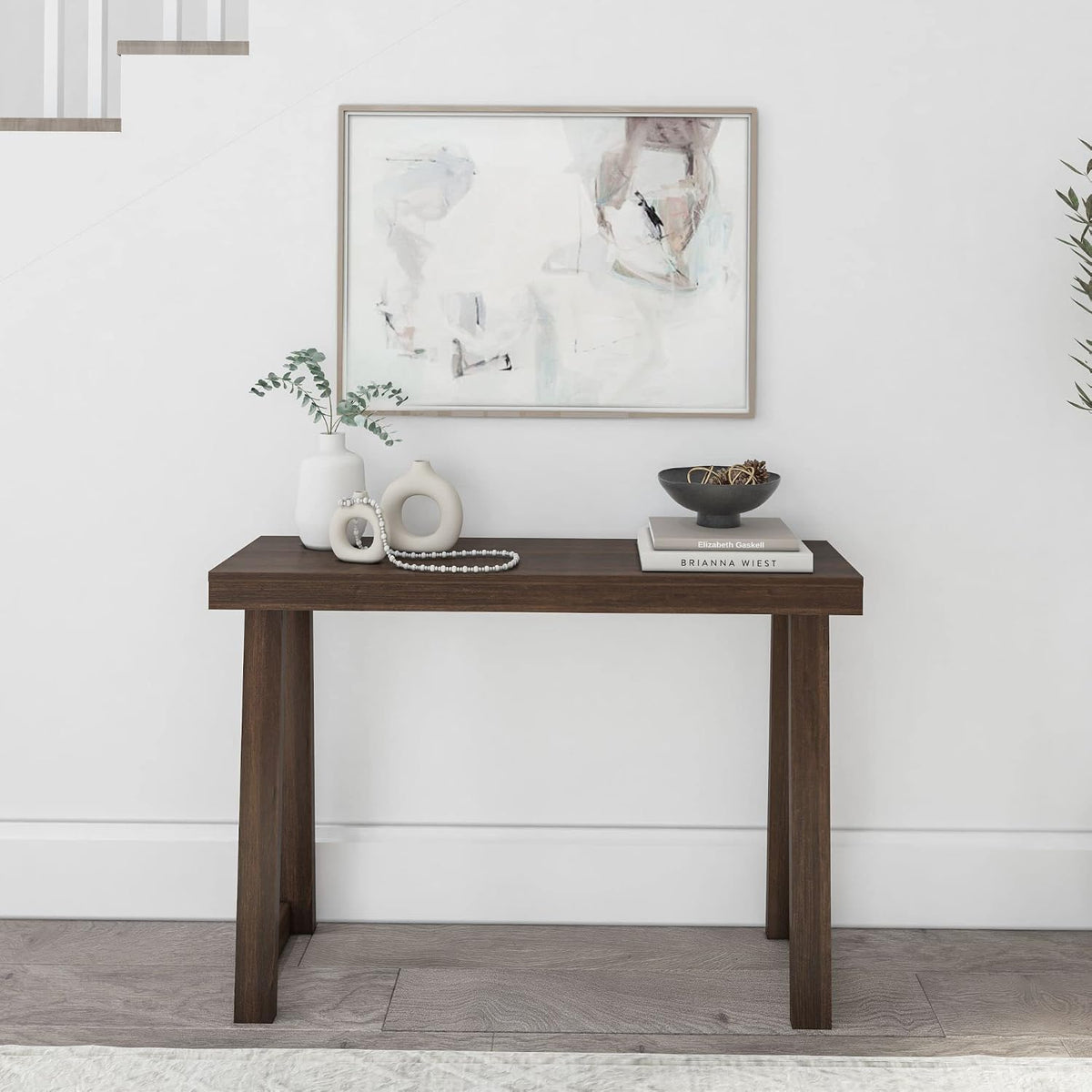 plank+beam classic console table, 46 inch, walnut, close-up detail