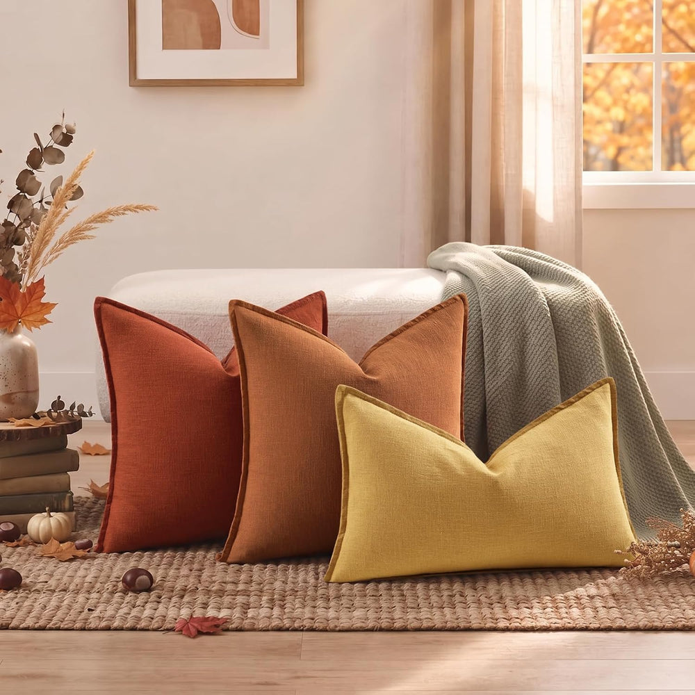 decorUhome Fall Light Rust Linen Throw Pillow Covers 20x20 Set of 2