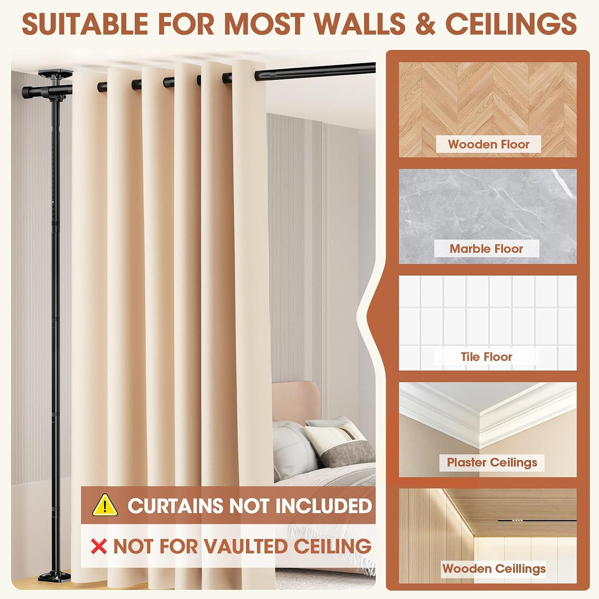 SUNALLY Room Divider for Separation 28-114in(W) Privacy Wall Divider, Black