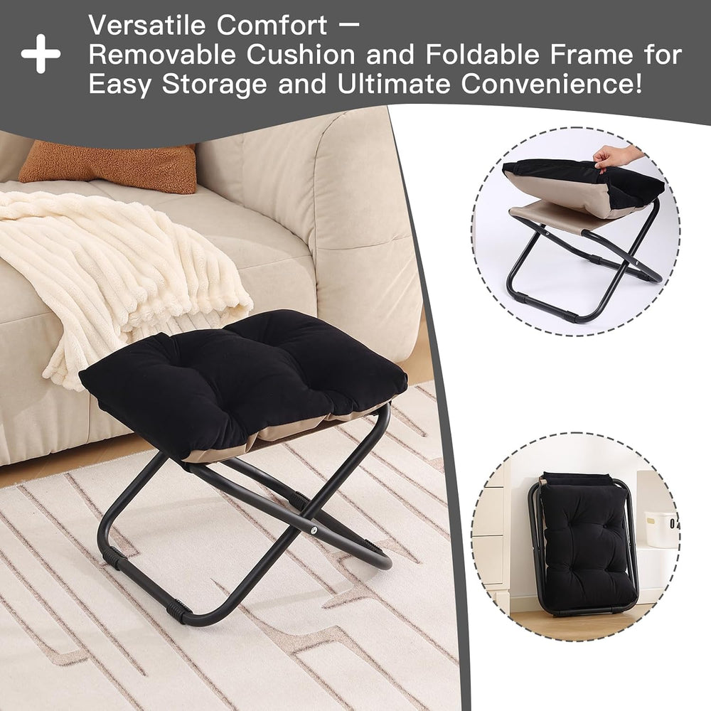 LITA Folding Ottoman, Upholstered Folding Foot Rest Stool for Living Room