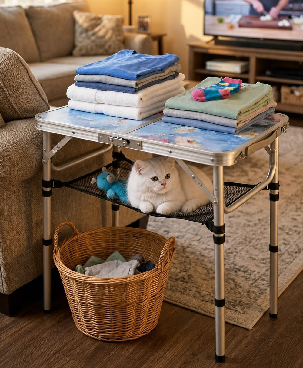 Outdoor Side Table, Portable 3 Adjustable Height, Small Folding Table