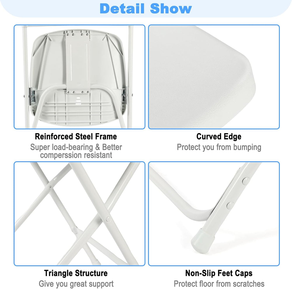 White Folding Chairs 10 Pack, Plastic Folding Chair for Outside, Indoor Outdo...