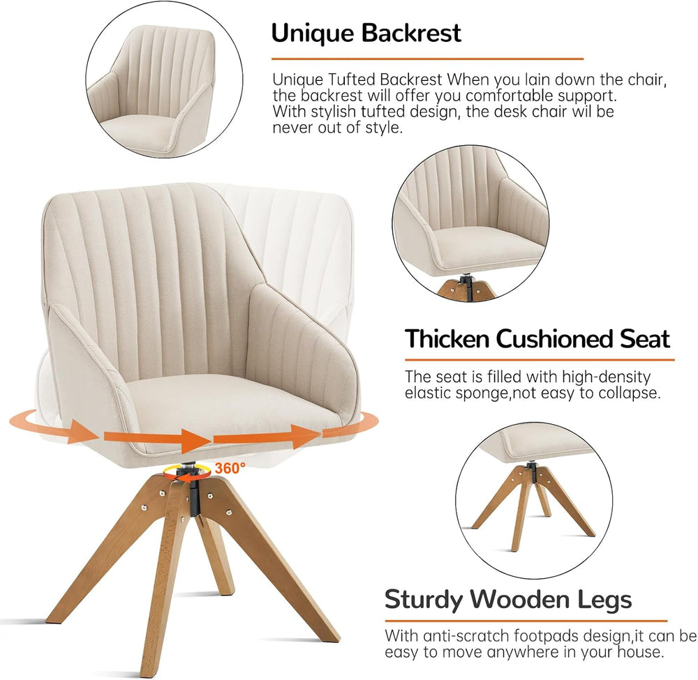 Furniliving Mid Century Modern Swivel Accent Chair for Living Room, Wood Desk...