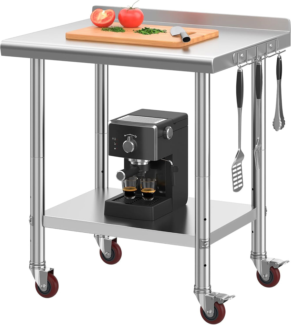 YITAHOME 30" x 24" Stainless Steel Table with Backsplash & Wheels