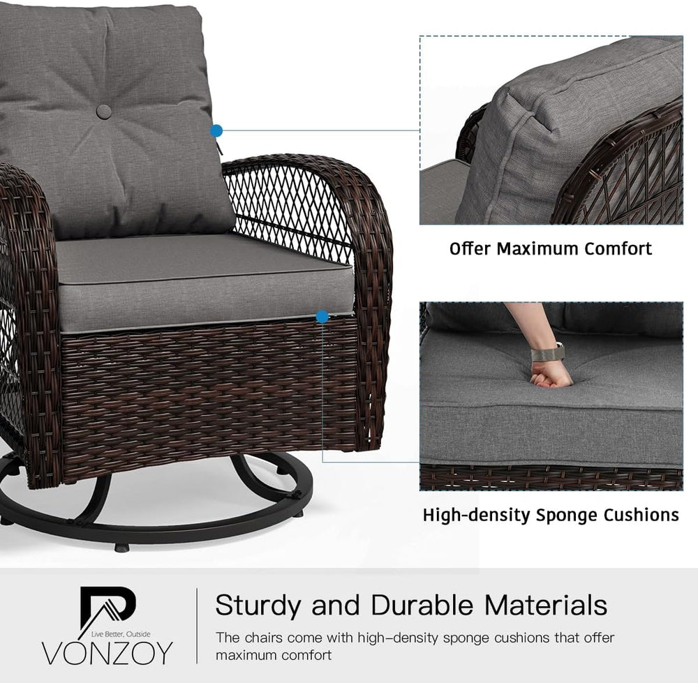 Patio Furniture Set 3 Pieces, Outdoor Swivel Glider Rocker Bistro Set, Gray