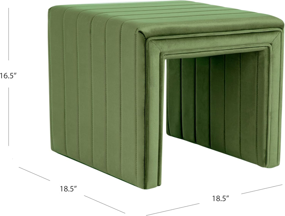 Spatial Order 19" Modern Channel Tufted Velvet Ottoman - Green