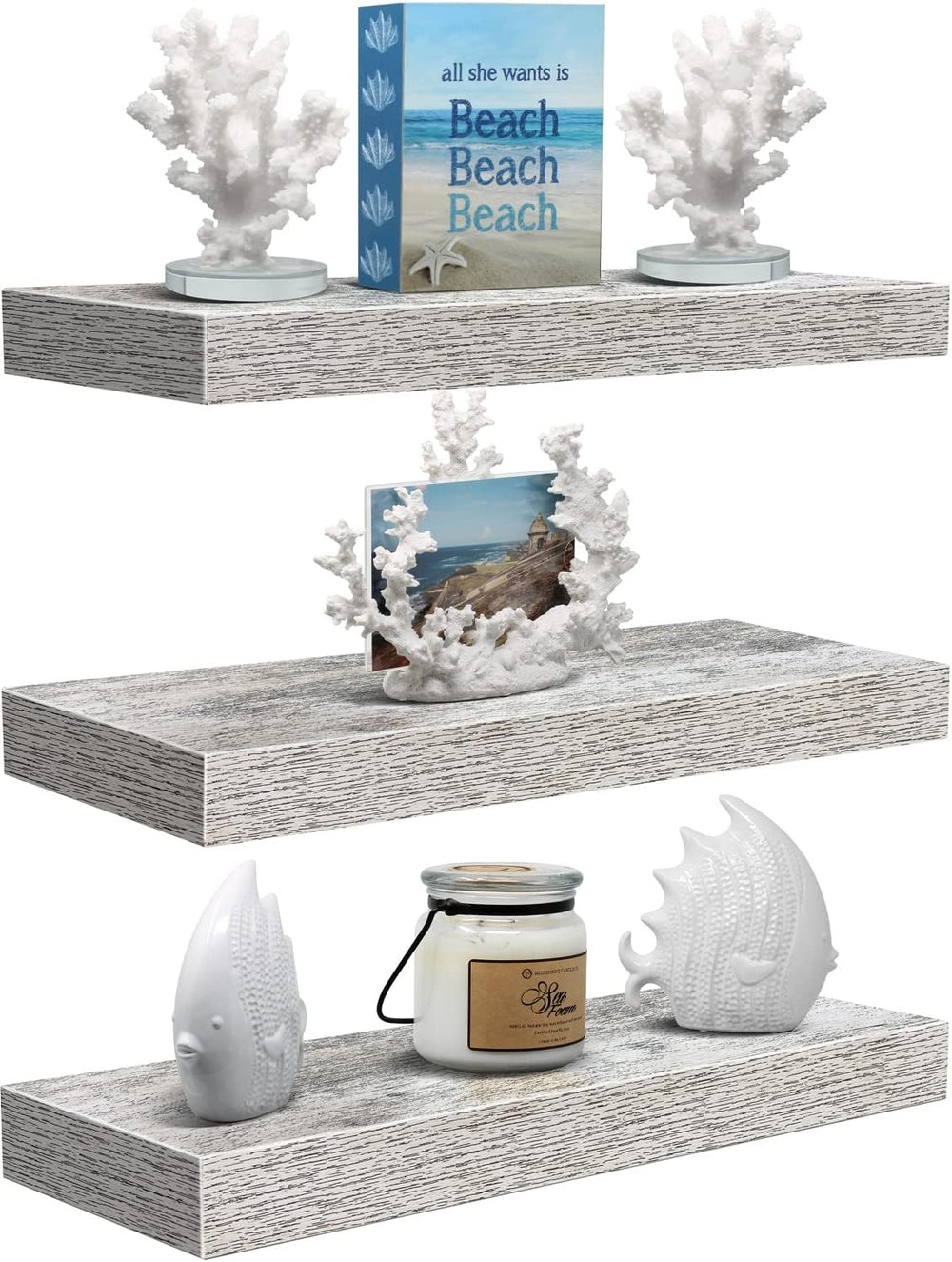 Sorbus 16 Inch Wood Floating Shelves for Wall (3 Pack, Rustic)