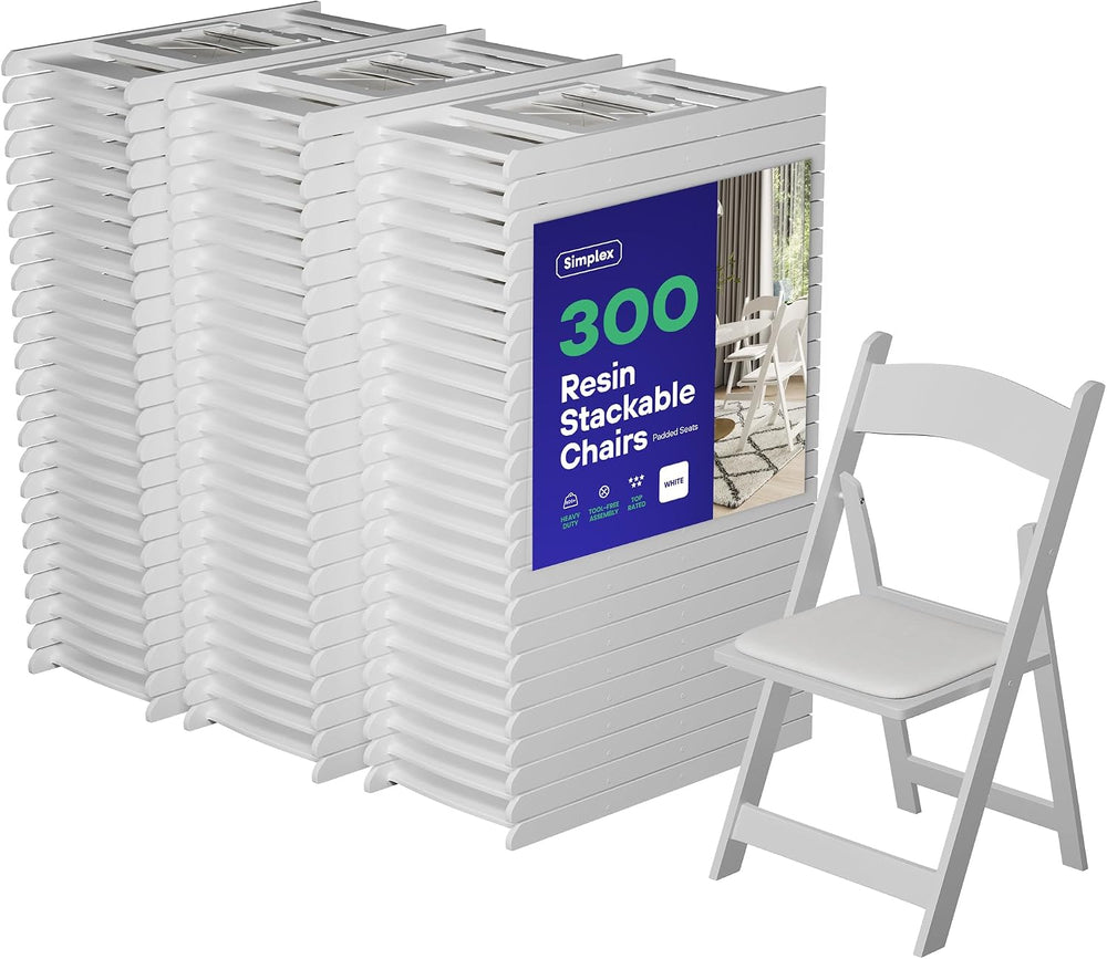 SIMPLEX Resin Folding Chairs, Padded Seat, 800 lb, White, 300 Pack