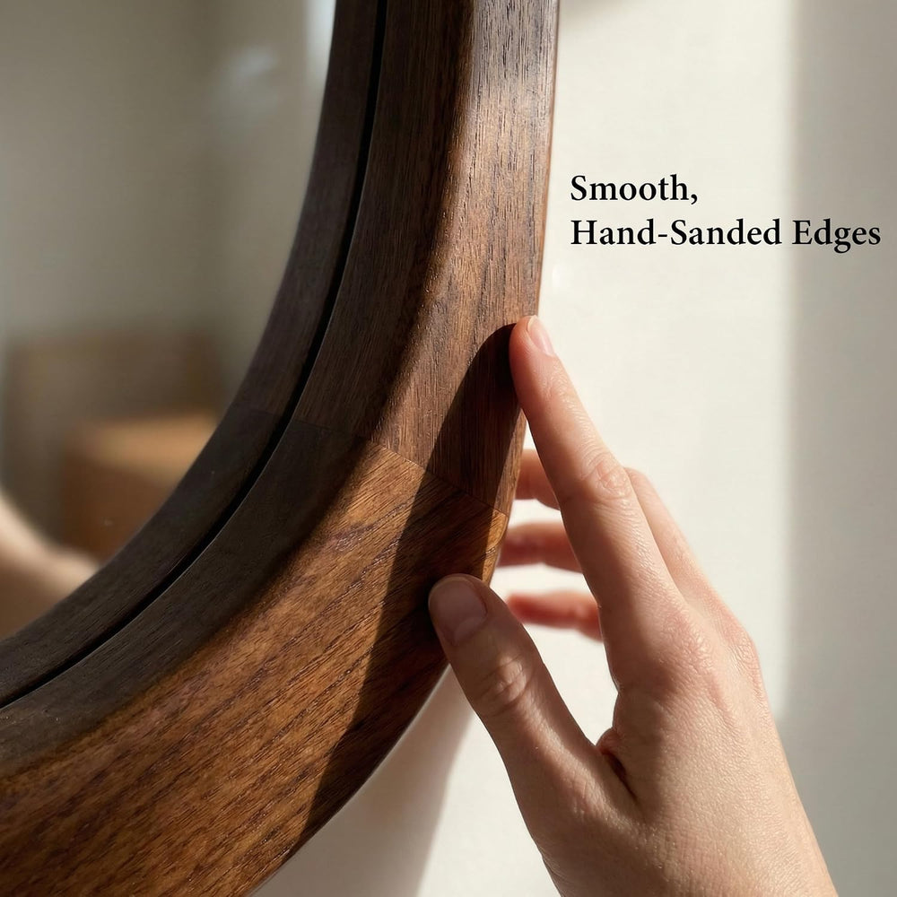 Solid Wood 36x24 Dark Walnut Irregular Bathroom Vanity Wall Mirror