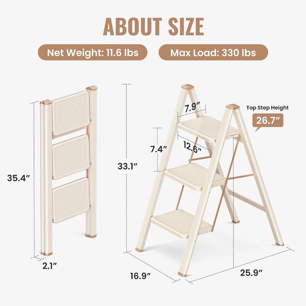 3 Step Ladder, Folding Step Stool with Anti Slip Widened Pedal