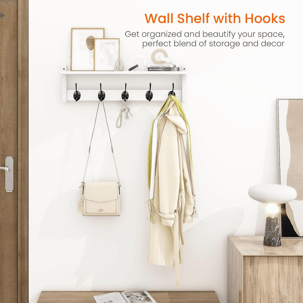 Homode Coat Rack with Shelf Wall Mount, 24 Inch Long Wall Shelf with Hooks Un...