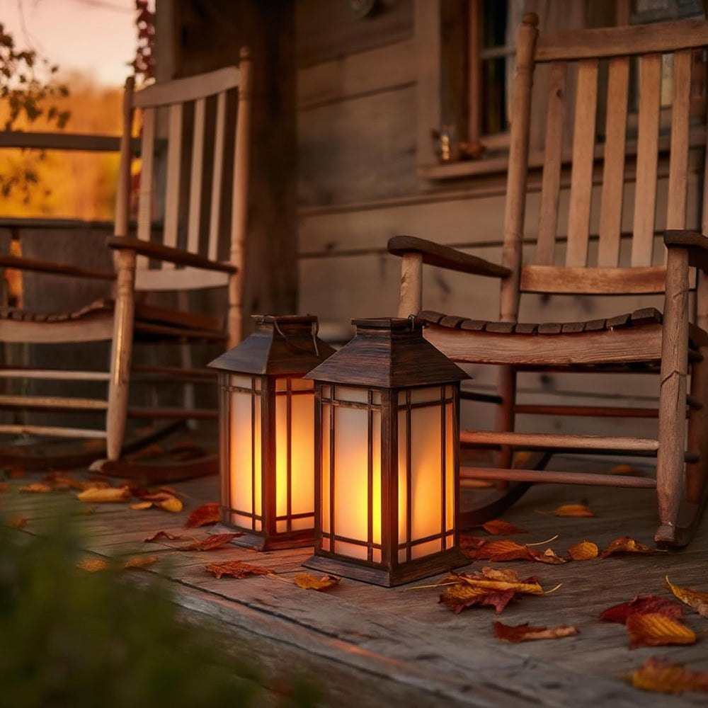 Bdor 13 Inch Outdoor Decorative Lanterns with LED Candle Timer 2 Pack Brown