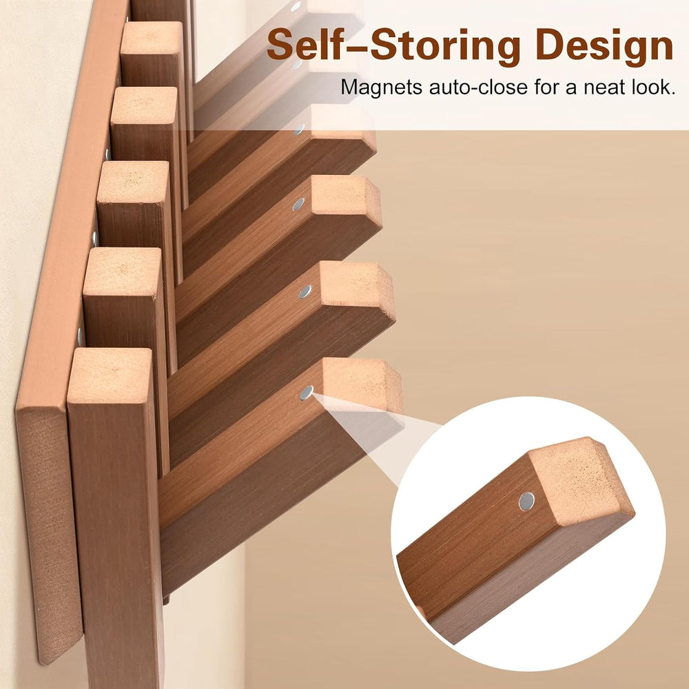 Coat Rack Wall Mount, Fold-Away Resin imitation wood Coat Hooks - 6 Hooks