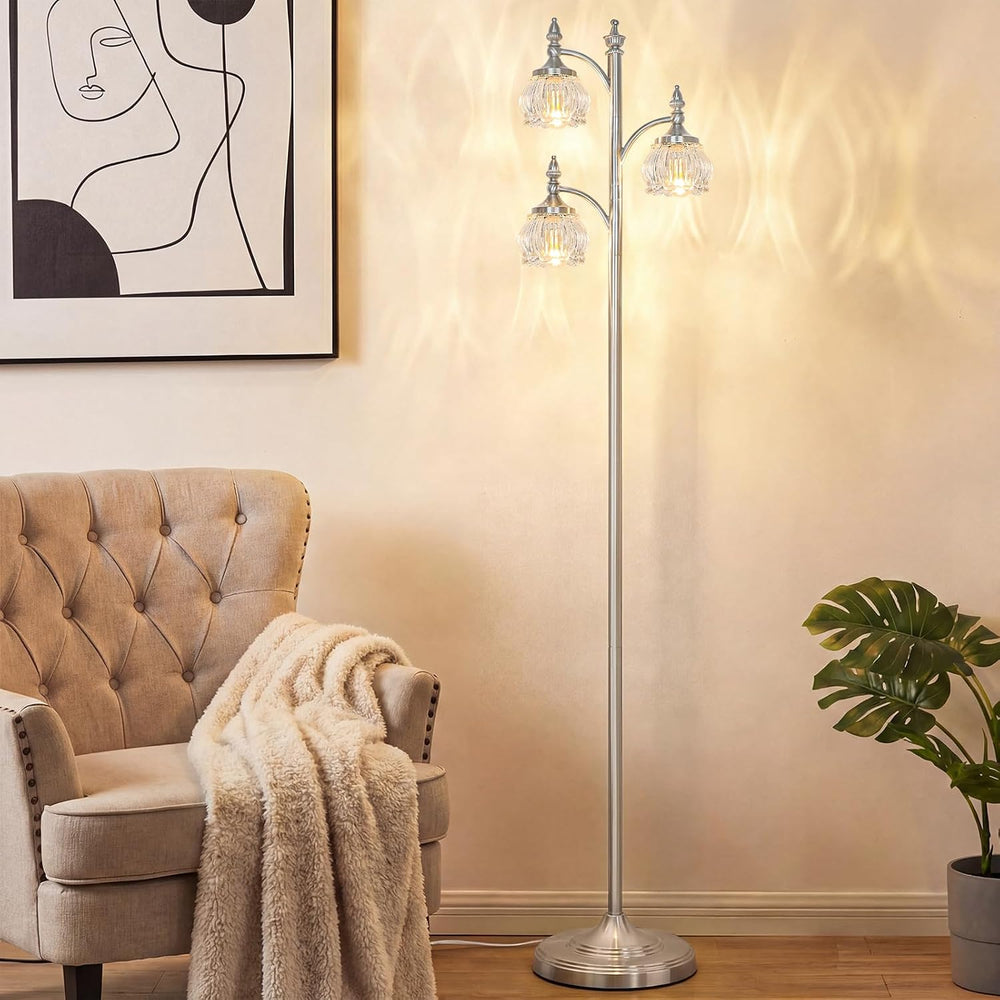 JUNNAI Brushed Nickel Floor Lamps for Living Room Silver Flower Standing Lamp...