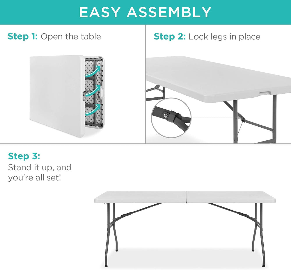 Best Choice Products 6ft Plastic Folding Table, Indoor Outdoor Heavy Duty Por...
