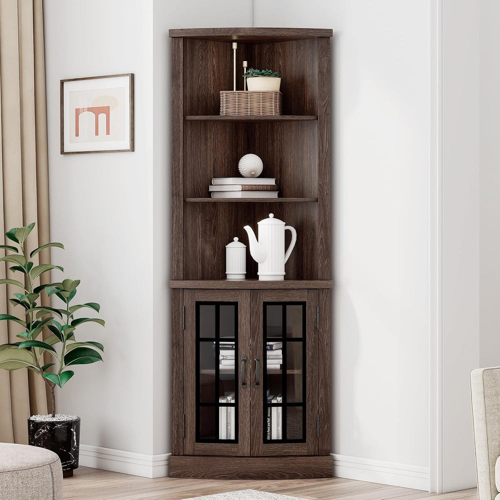 AMERLIFE Curved Corner Storage Cabinet, 65" Tall Freestanding Bookcase