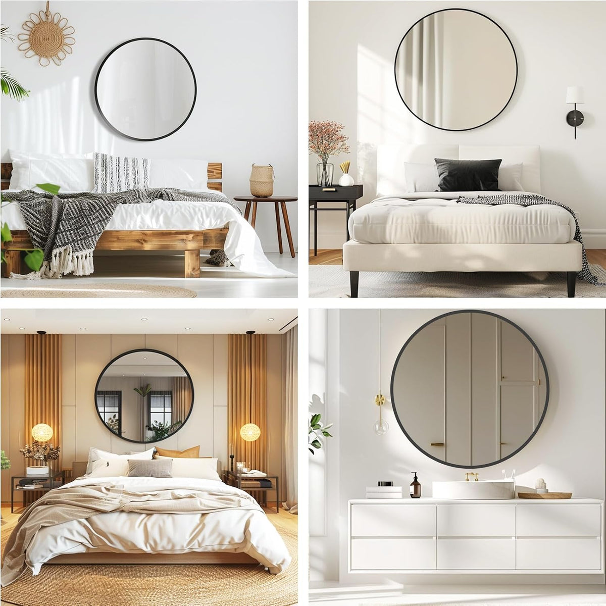 Round Mirror 30 inch, Circle Black Mirror, Matte Black Metal Frame