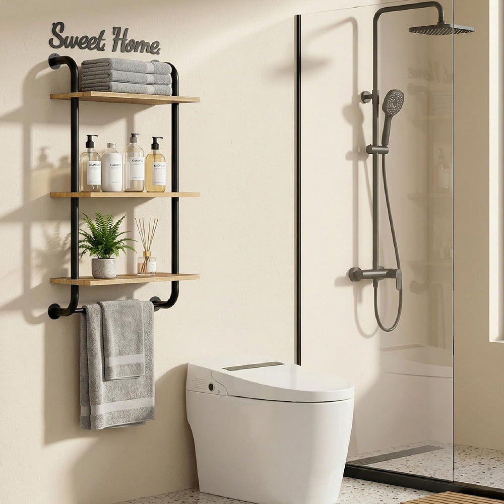 Tinpin 3 Tier Wall Shelves Over Toilet Rustic Industrial Floating Shelf