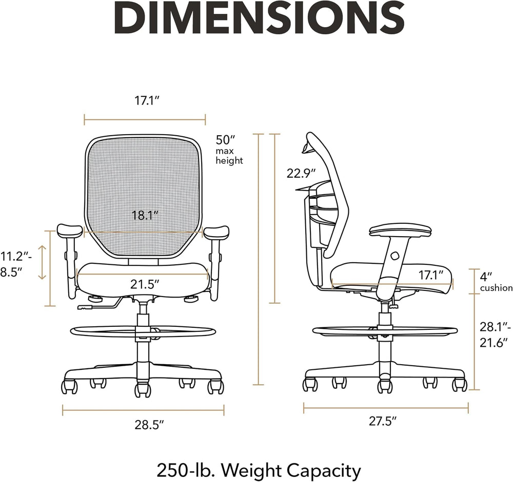 HON Prominent Ergonomic Stool, Footring, Office Desk Chair, Black