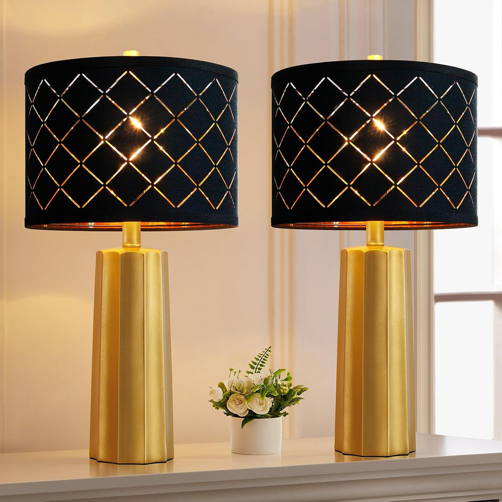 Set of 2 Modern Table Lamps for Living Room Bedroom, Gold Nightstand Resin La...